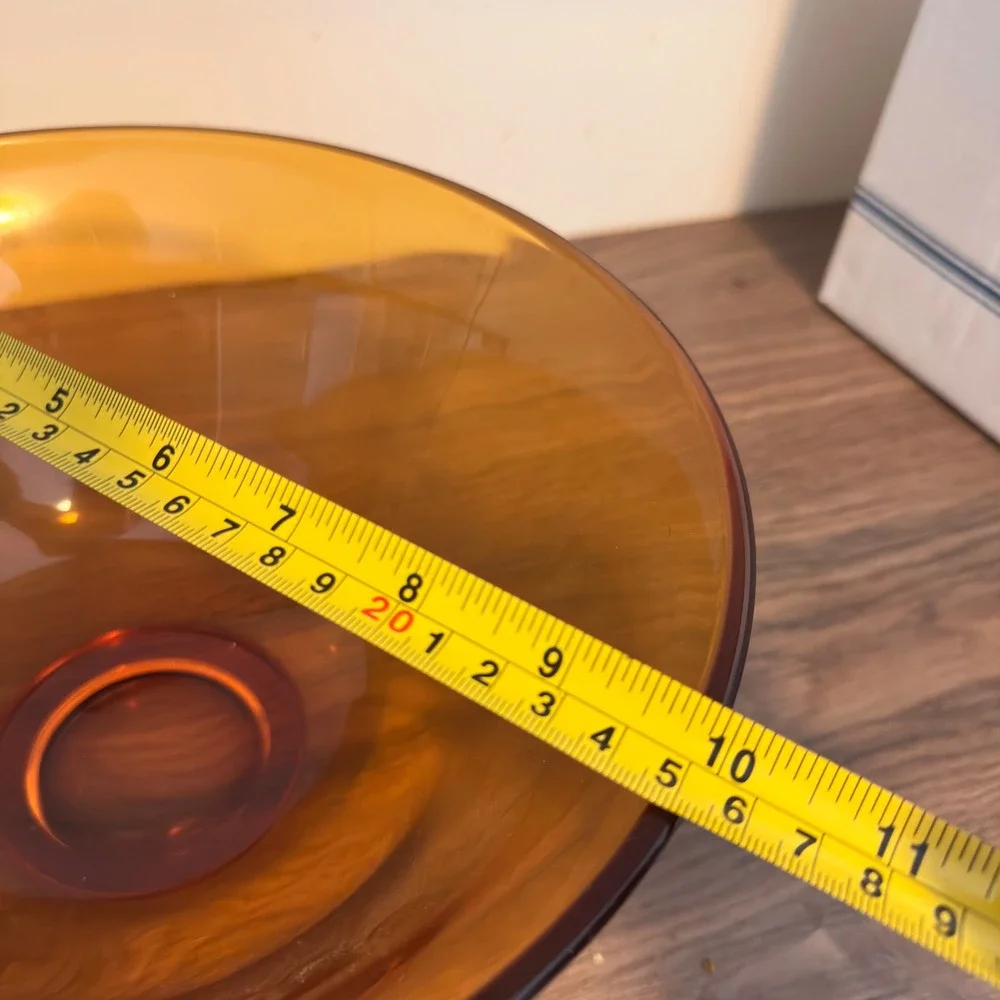 Vintage Amber Orange Glass Serving Bowl 10.25in MCM Mid Century Cone Salad Decor
